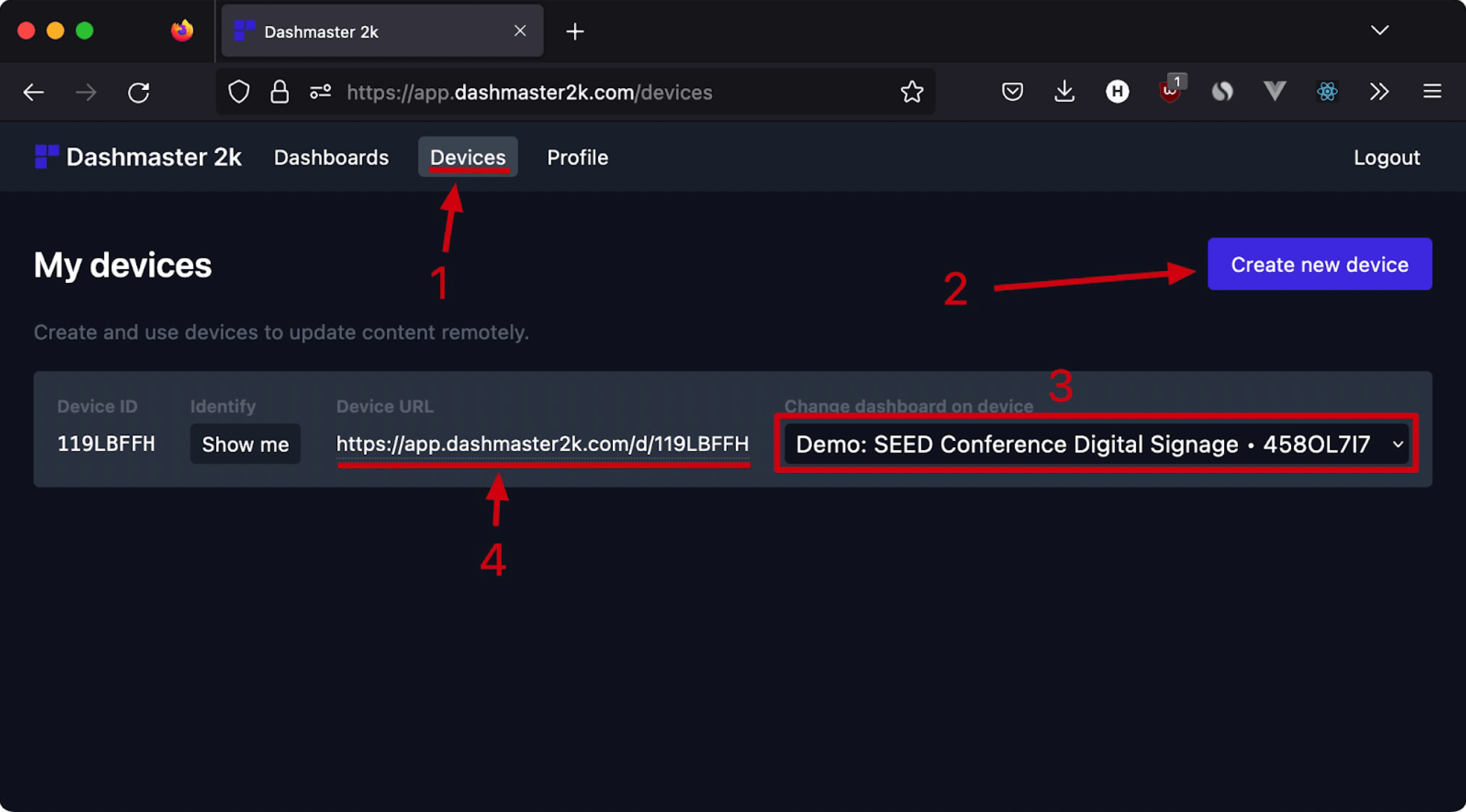 Using devices in Dashmaster 2k