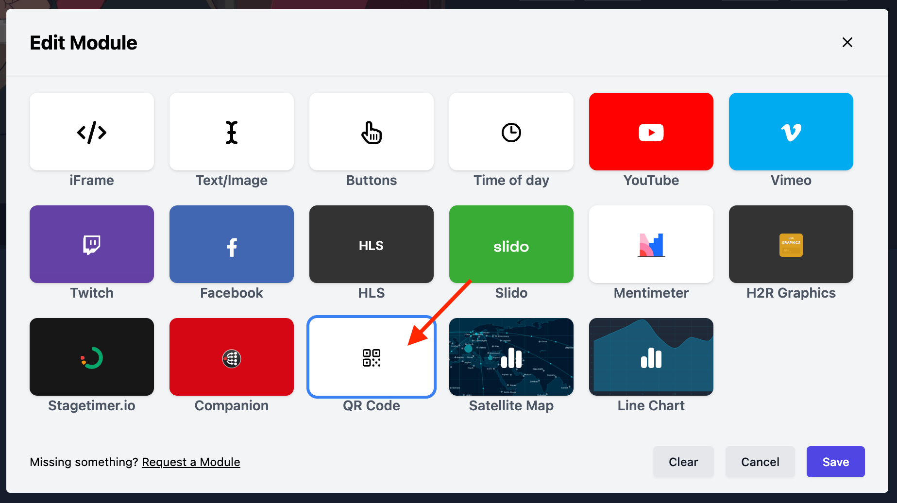 Choosing the QR Code module