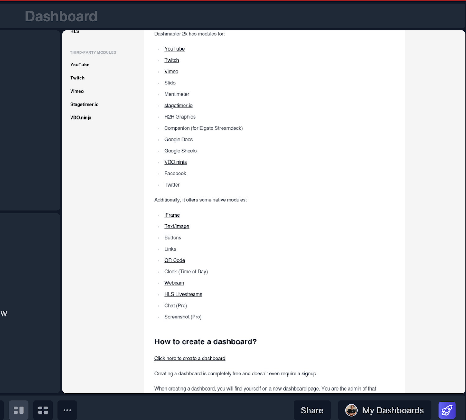 Scrolling screenshot on a dashboard