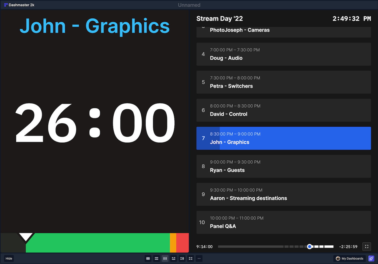 stagetimer.io module on the dashboard