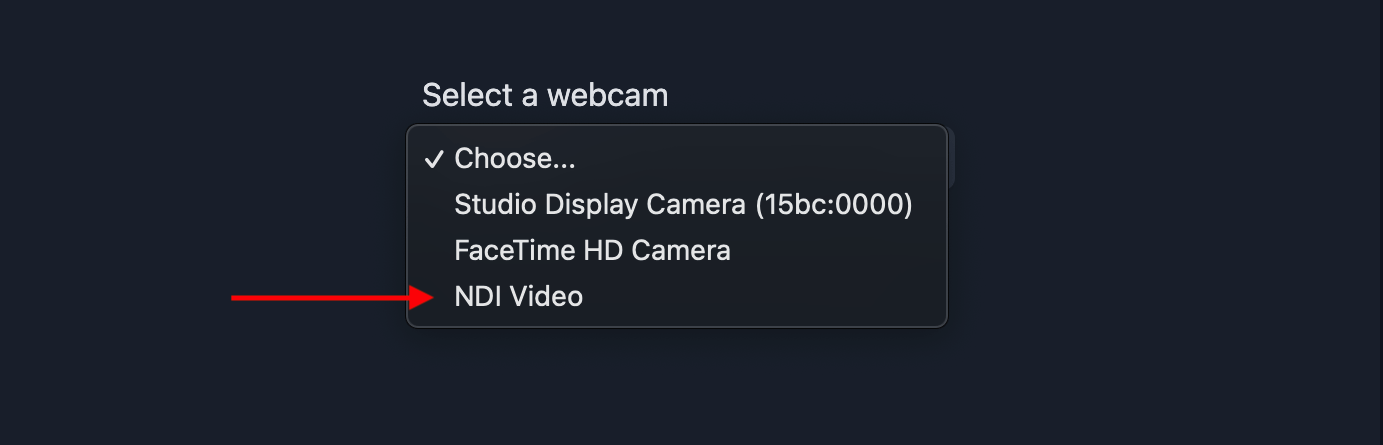 Choosing an NDI source in NDI Virtual Input